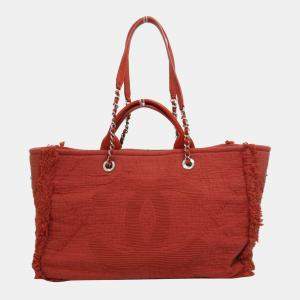 Chanel Red Canvas CC Shopping Tote Bag