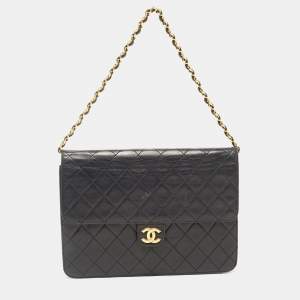 Pre Owned Chanel Black Leather Vintage CC Square Flap Shoulder Bag