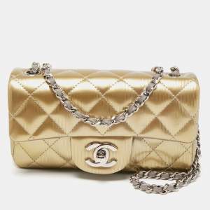 Chanel Gold Quilted Patent Leather Mini Classic Single Flap Bag