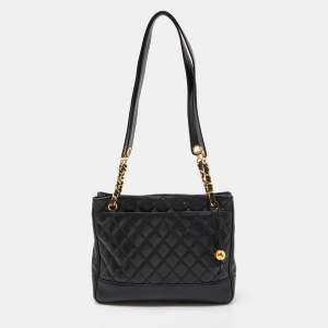 Chanel Black Quilted Caviar Leather Vintage Shopper Tote