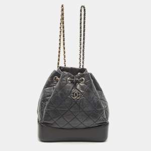 Pre Owned Chanel Black Quilted Aged Leather Small Gabrielle Backpack