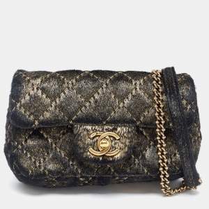 Pre Owned Chanel Black/Gold Quilted Calfhair Extra Mini Classic Single Flap Bag