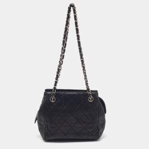 Pre Owned Chanel Black Quilted Leather Vintage Chain Shoulder Bag