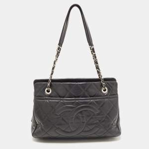 Pre Owned Chanel Black Quilted Caviar Leather CC Timeless Tote