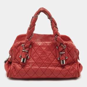 Pre Owned Chanel Red Quilted Leather Lady Braid Bowler Bag