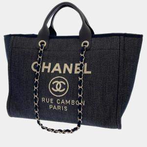 Chanel Black Canvas Large Deauville Tote Bag
