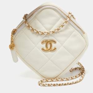 Chanel White Quilted Leather Diamond Bag