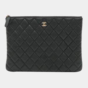 Pre Owned Chanel Matelasse Caviarskin Clutch bag Black Silver Metal fittings 23007089