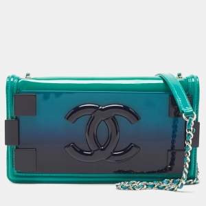 Pre Owned Chanel Green/Blue Plexiglass and Leather Boy Brick Flap Bag