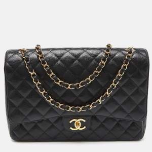 Chanel Black Quilted Caviar Leather Maxi Classic Double Flap Bag