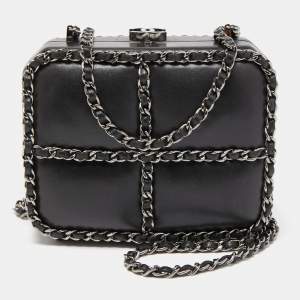 Pre Owned Chanel Black Leather Chain Me Box Chain Clutch
