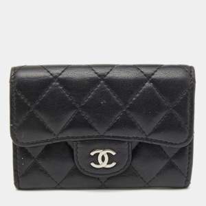 مملوكة مسبقًا Chanel Black Caviar Leather CC Flap Card Case