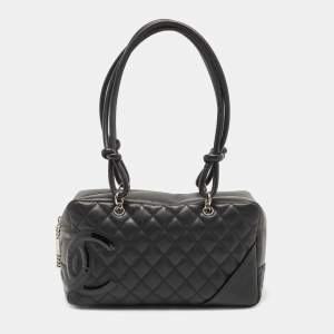 Pre Owned Chanel Black Quilted Leather Cambon Ligne Bowler Bag