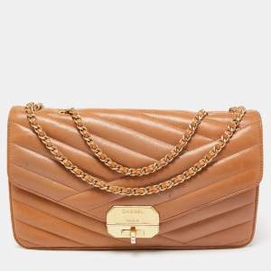 Pre Owned Chanel Brown Chevron Leather Medium Gabrielle Flap Bag