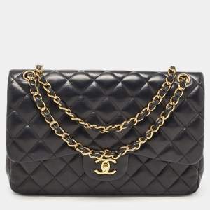 Pre Owned Chanel Black Quilted Leather Jumbo Classic Double Flap Bag