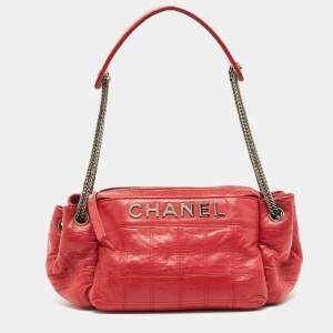 Pre Owned Chanel Red Bar Quilted Leather Lax Accordion Bag
