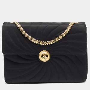 Pre Owned Chanel Black Spiral Quilted Satin Vintage CC Flap Bag