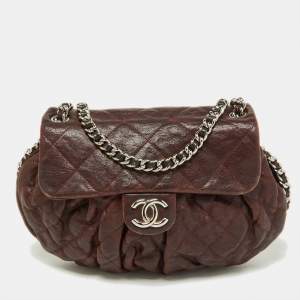 Pre Owned Chanel Brown Quilted Leather Chain Around Shoulder Bag