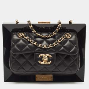 Pre Owned Chanel Black Quilted Leather CC Frame Flap Bag