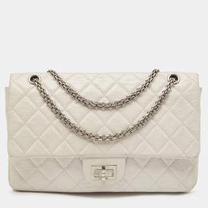 Chanel White Quilted Aged Leather Reissue 2.55 Classic 227 Flap Bag