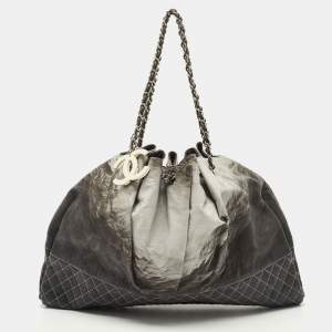 Pre Owned Chanel Black/Grey Quilted Patent Leather Melrose Degrade Cabas Tote