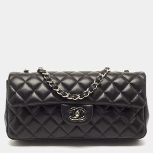 Pre Owned Chanel Black Quilted Lambskin Leather East/West Classic Flap Bag