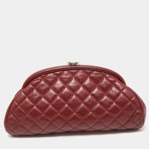 Pre Owned Chanel Red Quilted Caviar Leather CC Timeless Clutch