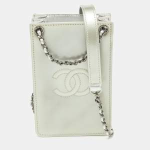 Pre Owned Chanel Silver Patent and Leather CC Phone Holder Crossbody Bag