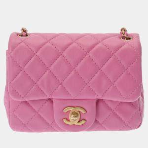 Chanel Pink Quilted Lambskin Mini Square Pearl Crush Single Flap Bag