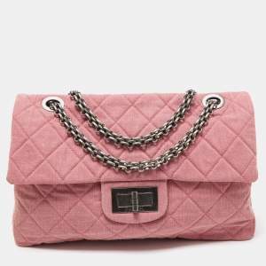 Pre Owned Chanel Pink Quilted Canvas XXL Reissue 2.55 Flap Bag