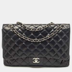 Pre Owned Chanel Black Leather Maxi Jumbo XL Classic Flap Bag