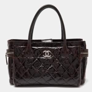 Pre Owned Chanel Brown Quilted Glazed Leather Portobello Tote