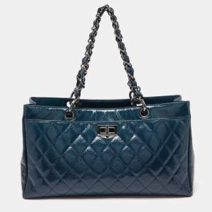 Chanel Blue Diamond Shine Quilted Leather Reissue Tote