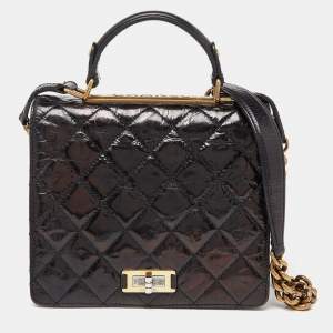 Chanel Black Crinkled Quilted Leather Rita Top Handle Bag