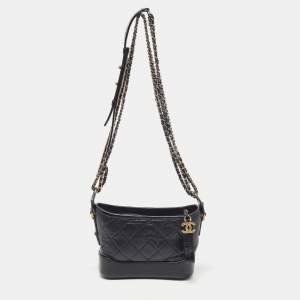 Pre Owned Chanel Black Quilted Aged Leather Small Gabrielle Hobo