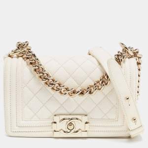 مملوكة مسبقًا Chanel Off White Quilted Leather Small Boy Flap Bag