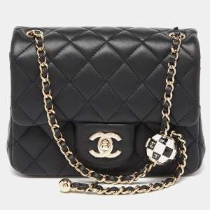 Pre Owned Chanel Black Quilted Leather Mini Square Pearl Crush Flap Bag