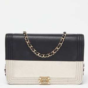 Chanel Black/Gold Leather Boy Wallet On Chain