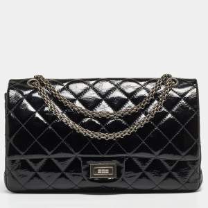 Pre Owned Chanel Black Quilted Patent Leather Reissue 2.55 Classic 227 Flap Bag