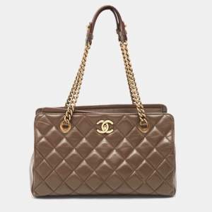 Pre Owned Chanel Dark Brown Quilted Leather Perfect Edge Tote