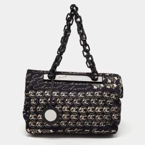 Pre Owned Chanel Black/White Printed Canvas Chain Link Tote 