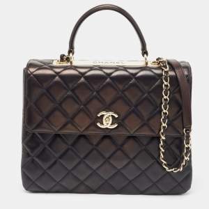Pre Owned Chanel Black Quilted Leather Large Trendy CC Top Handle Bag