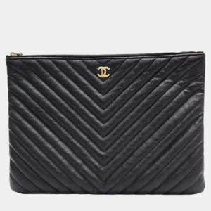 Chanel Black Medium Chevron Clutch 