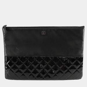 Chanel Black Leather CC Large Clutch