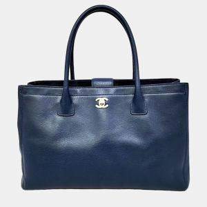 Pre Owned Chanel Blue Leather Medium Executive Cerf Tote Bag