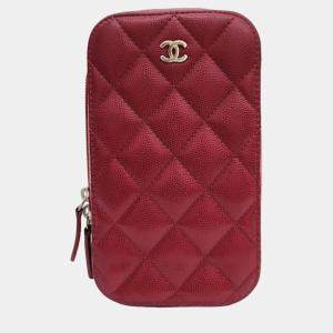 Pre Owned Chanel Red Caviar Leather CC Phone Holder Shoulder Bag