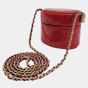 Pre Owned Chanel Red Patent Leather Mini Vanity Case Shoulder Bag