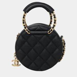Chanel Black Leather CC In The Loop Top Handle Bag