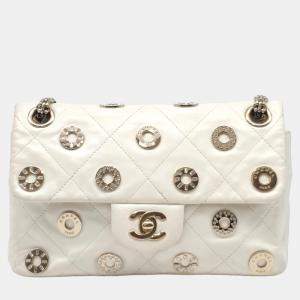 Chanel White Leather charm decorated shoulder bag