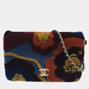 Pre Owned Chanel Multicolour Velvet Paris-Cosmopolite Camellia Flap Bag